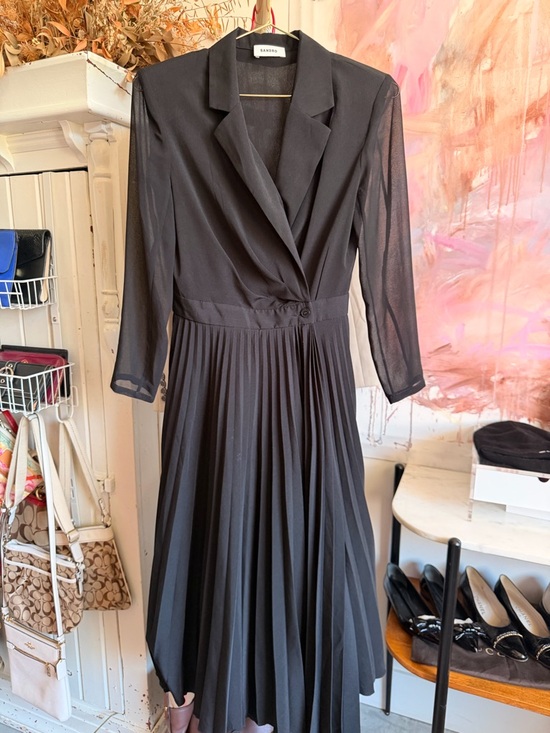 Sandro Dresses & Skirts - Sandro Black Pleated Wrap-Front Long-Sleeve Midi Dress